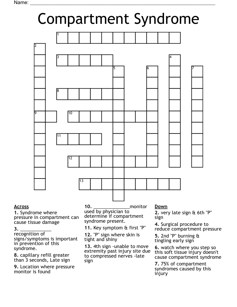 Compartment Syndrome Crossword