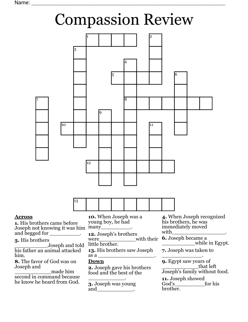 Compassion Review Crossword