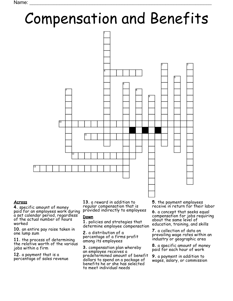 Compensation and Benefits Crossword