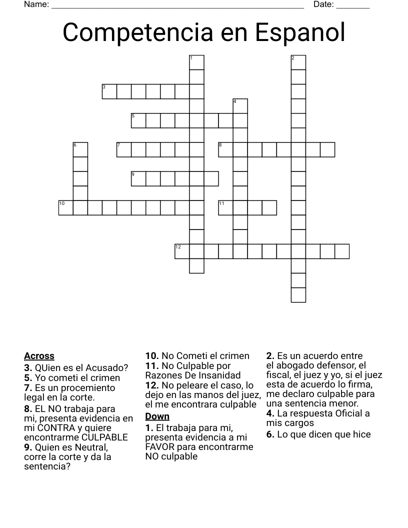 Competencia en Espanol Crossword