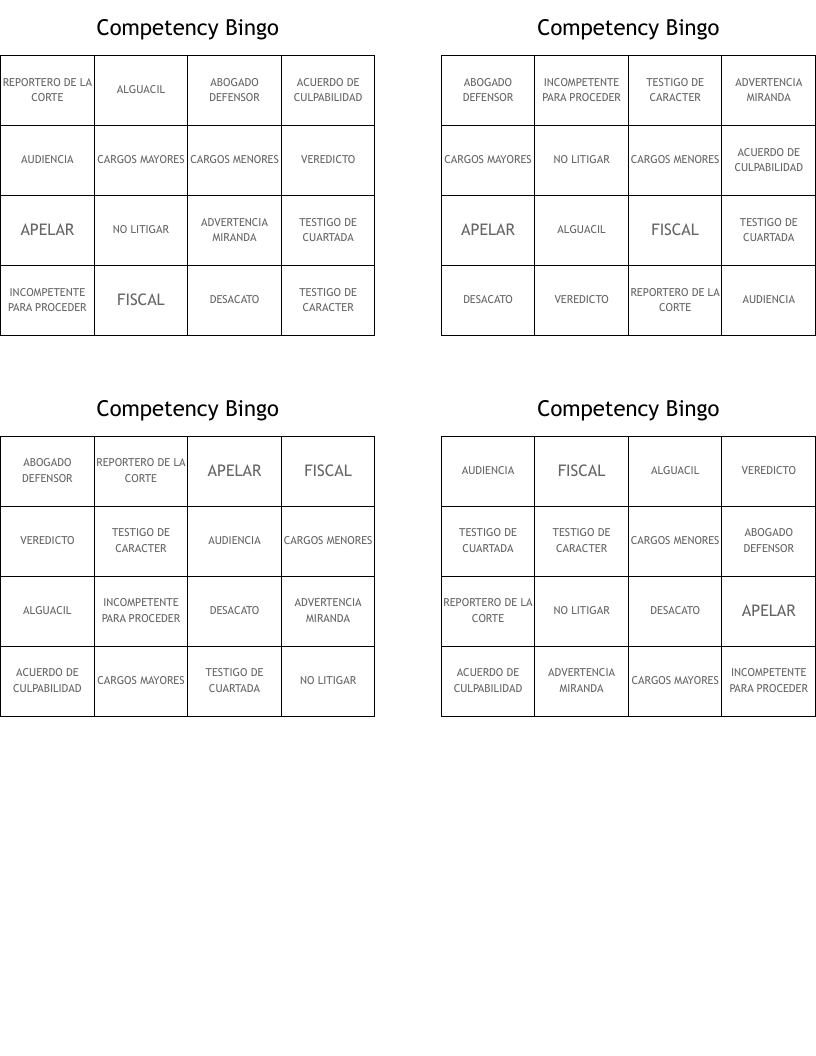 Competency Bingo
