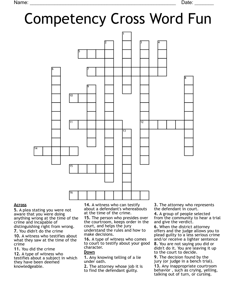 Competency Cross Word Fun