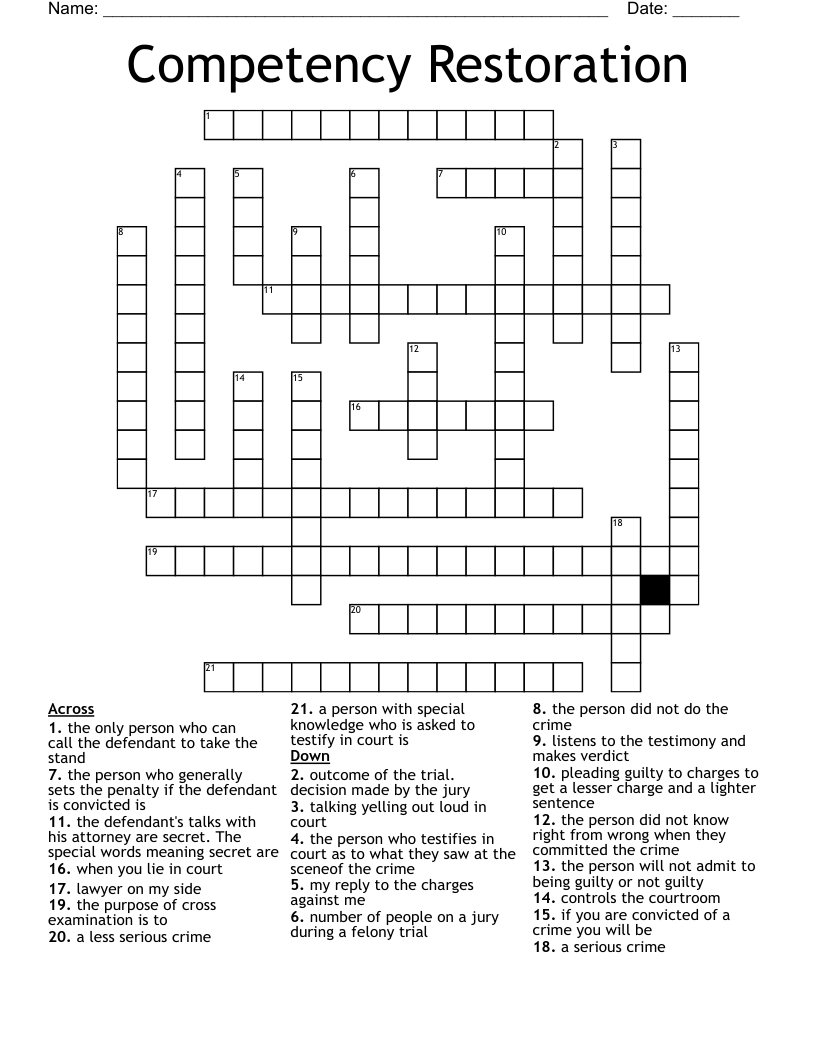 Competency Restoration Crossword