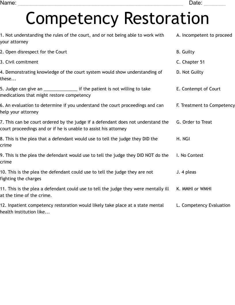 Competency Restoration Worksheet