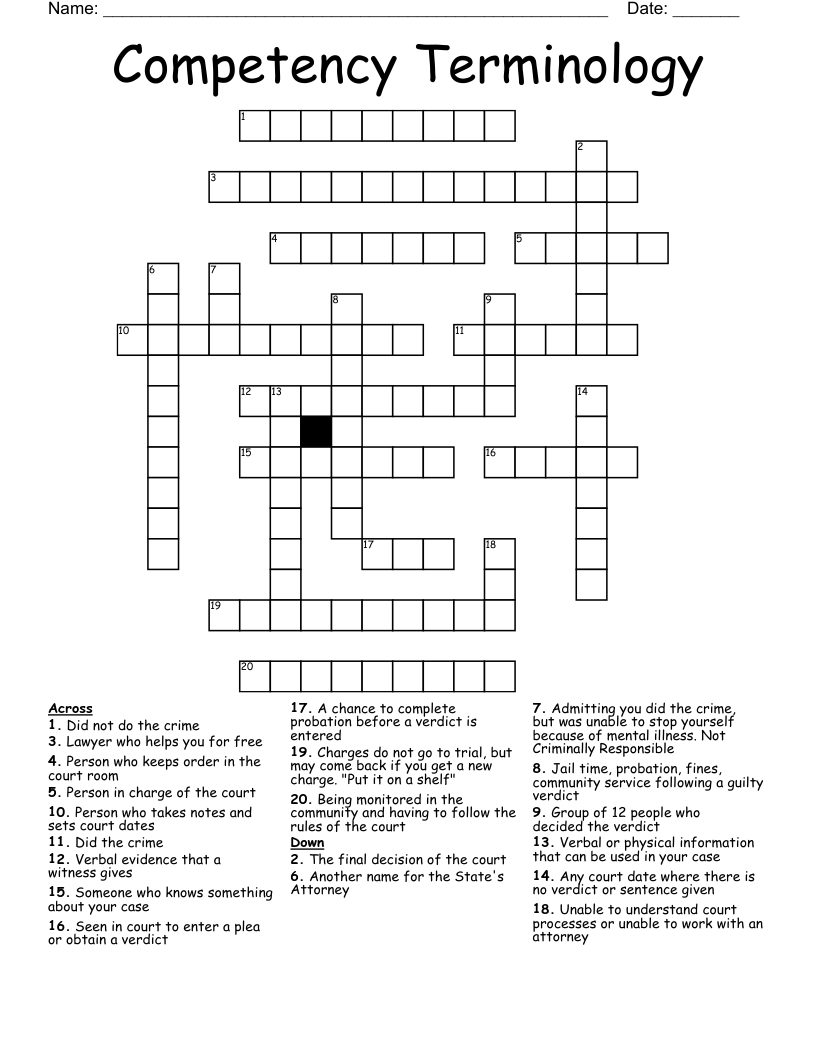 Competency Terminology  Crossword