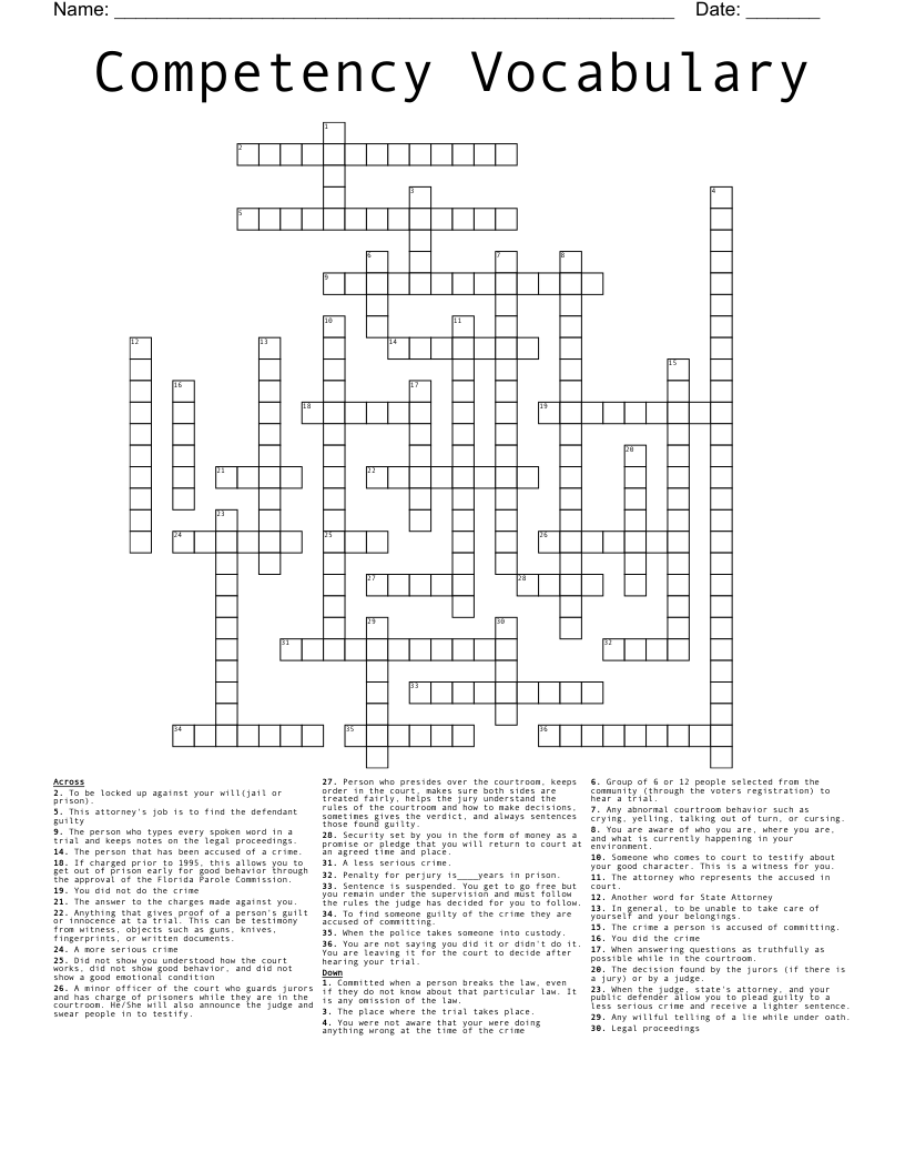 Competency Vocabulary Crossword