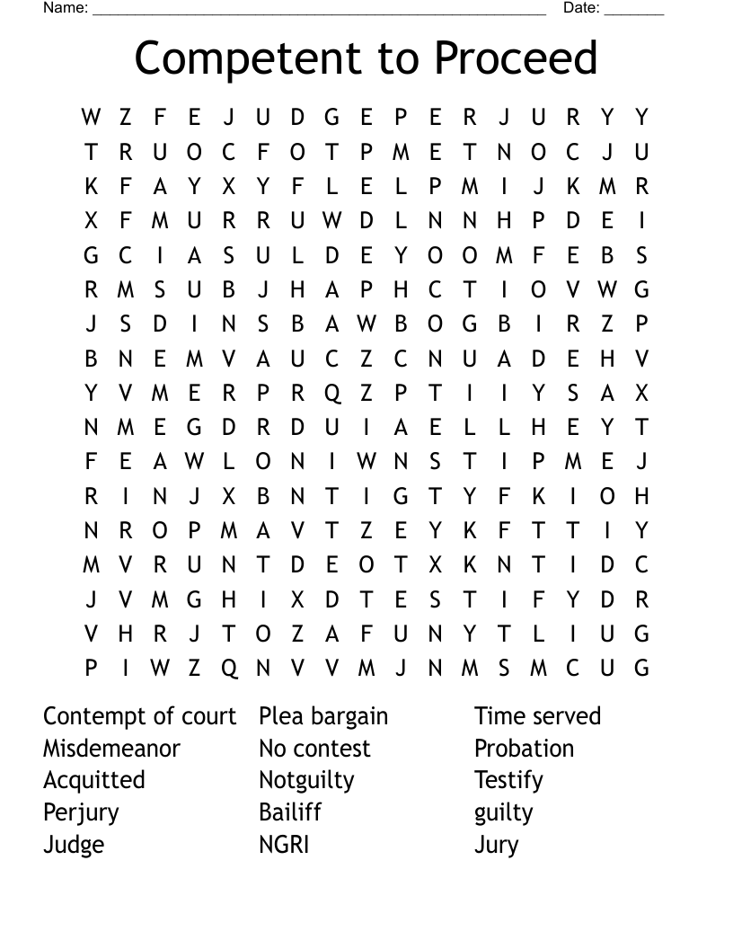 Competent to Proceed Word Search