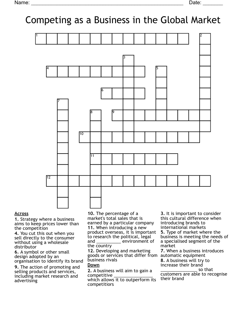 Competing as a Business in the Global Market Crossword