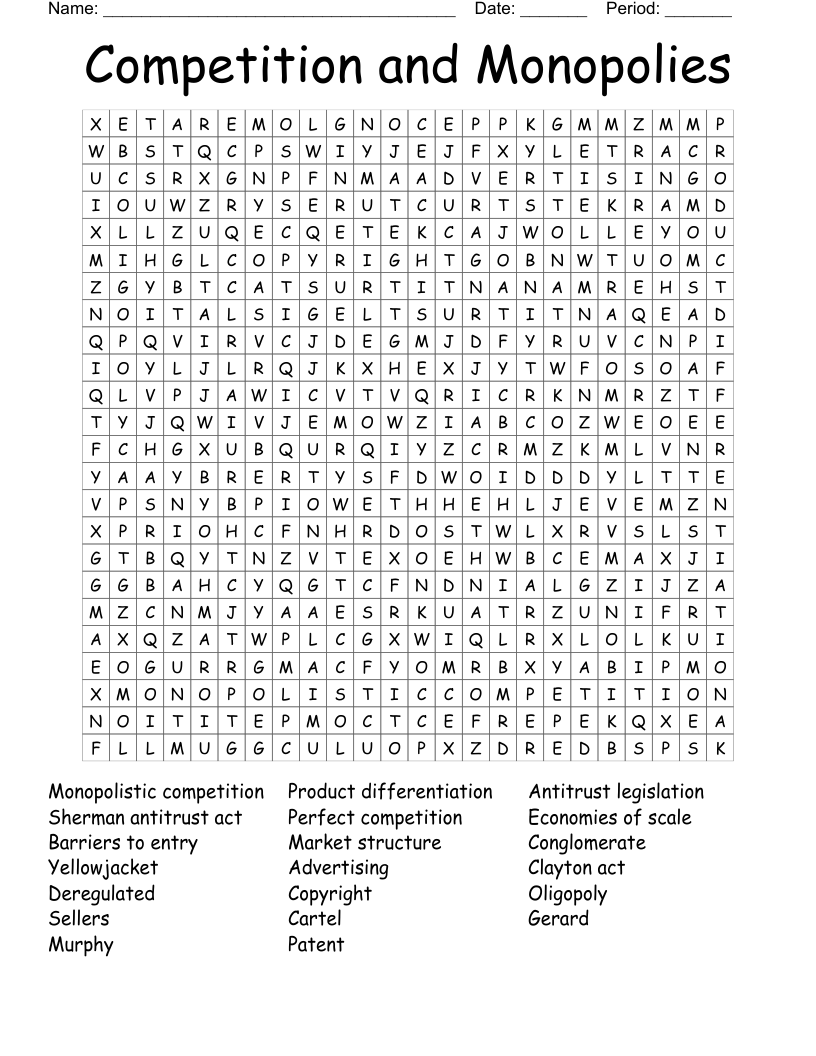 Competition and Monopolies Word Search