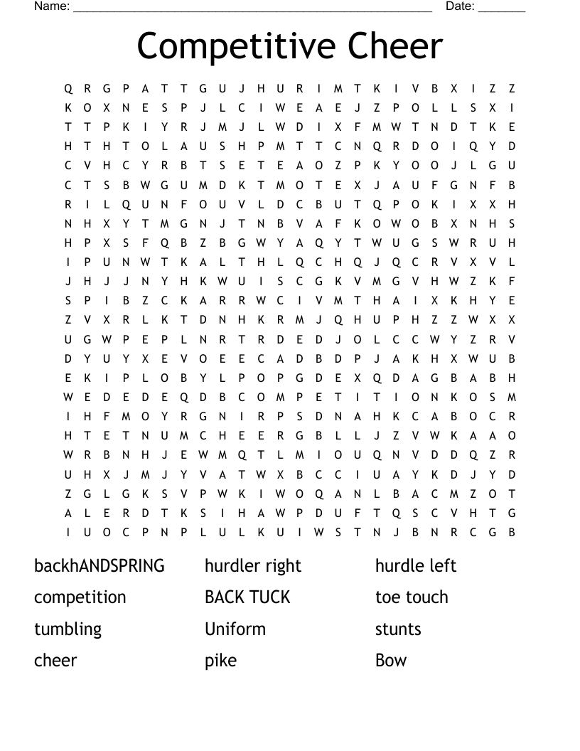Competitive Cheer Word Search