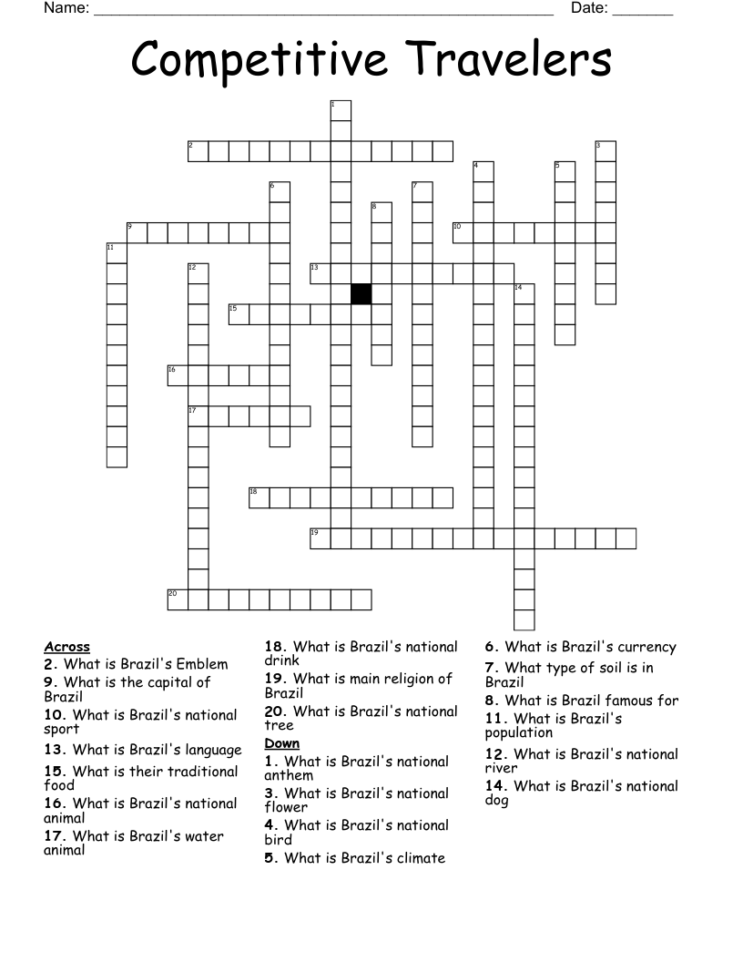 Competitive Travelers Crossword