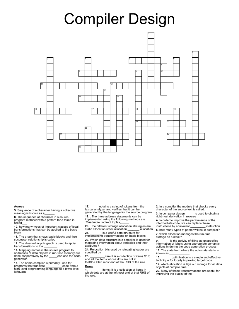 Compiler Design Crossword