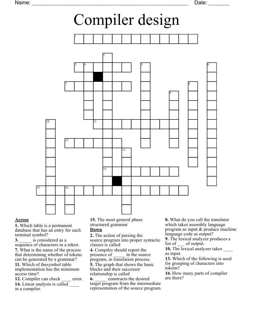 Compiler design Crossword