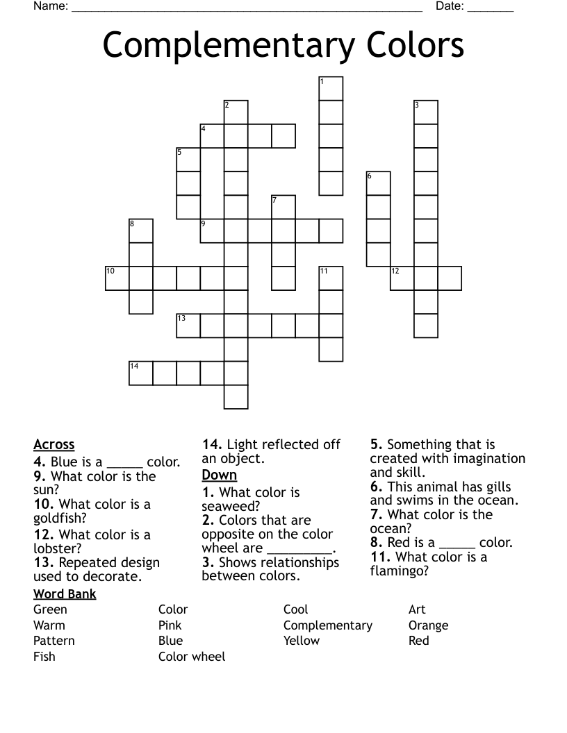 Complementary Colors  Crossword