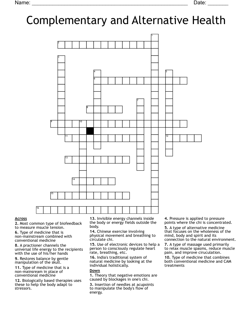 Complementary and Alternative Health Crossword