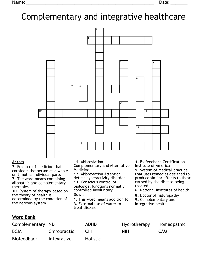 Complementary and integrative healthcare Crossword