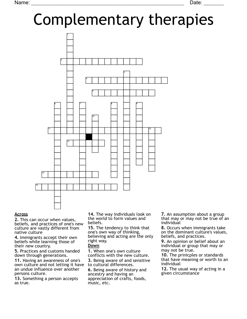 Complementary therapies Crossword