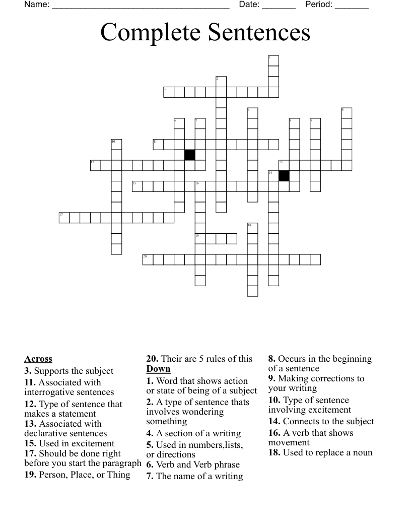 Complete Sentences Crossword