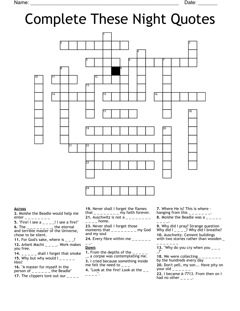 Complete These Night Quotes Crossword
