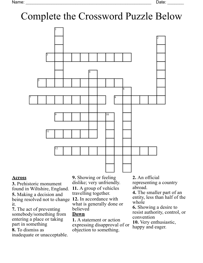 Complete the Crossword Puzzle Below