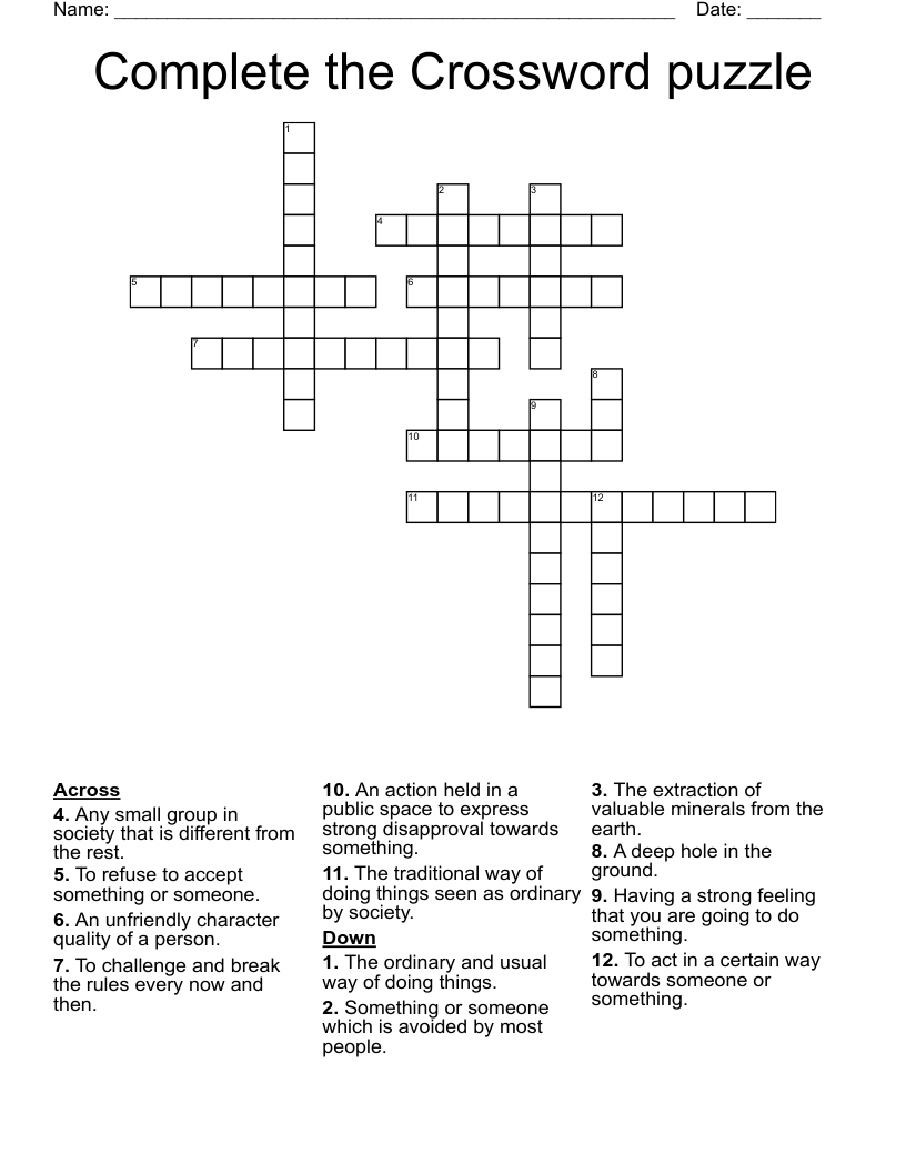 Complete the Crossword puzzle