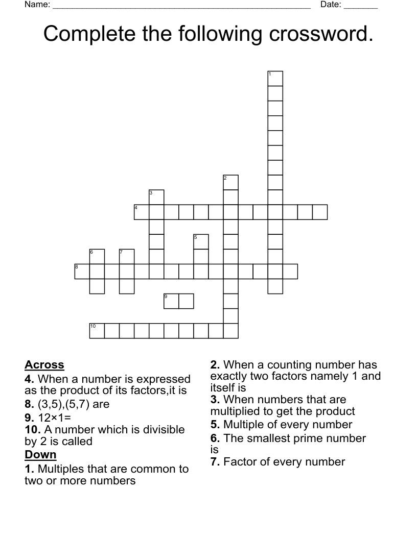 Complete the following crossword.
