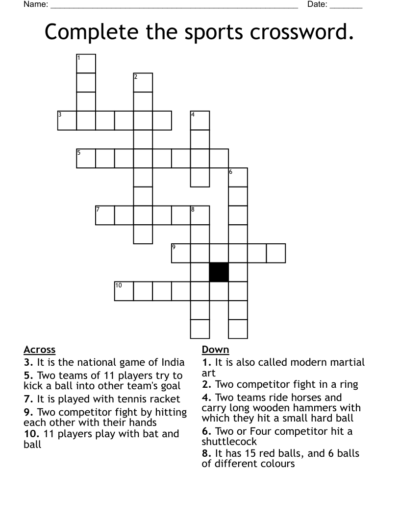 Complete the sports crossword. 