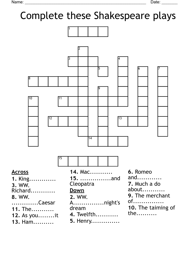 Complete these Shakespeare plays Crossword