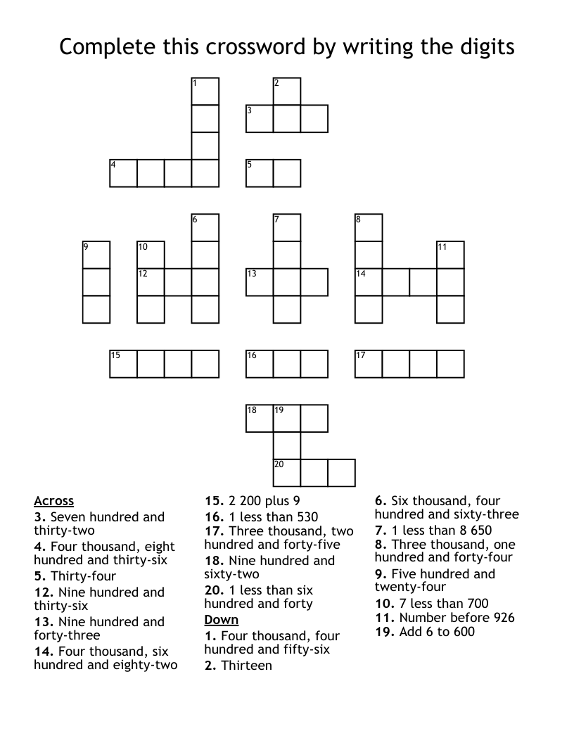 Complete this crossword by writing the digits