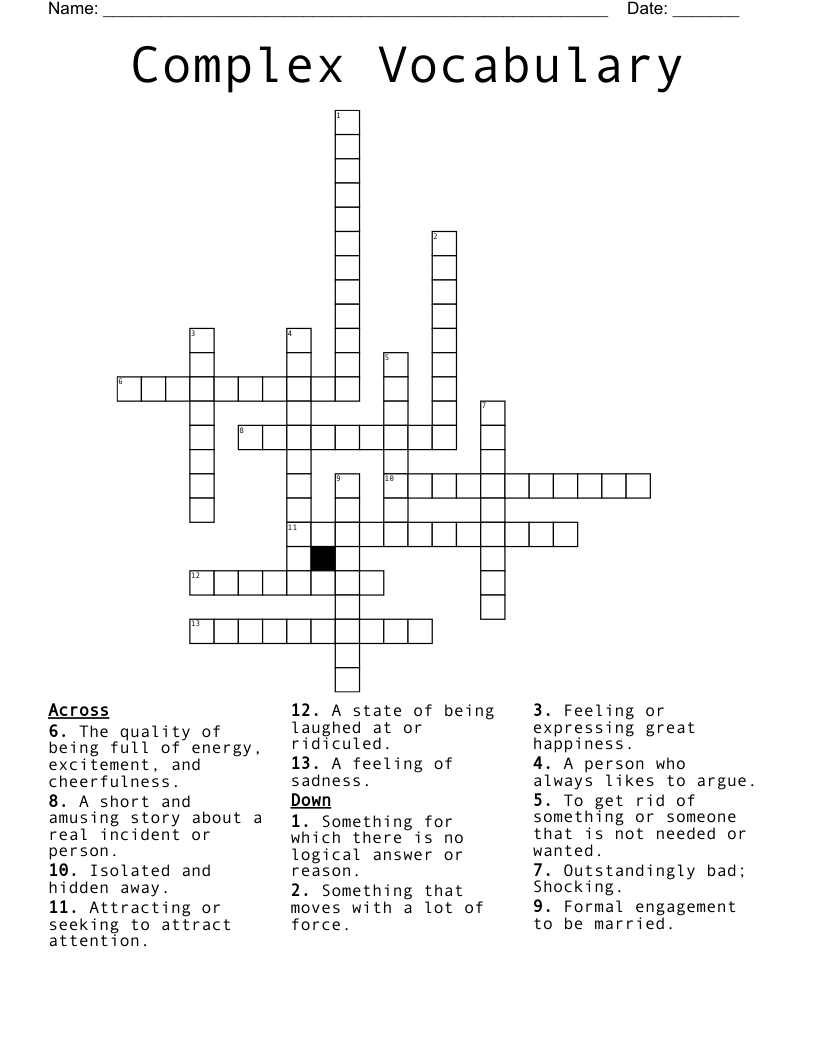Complex Vocabulary Crossword