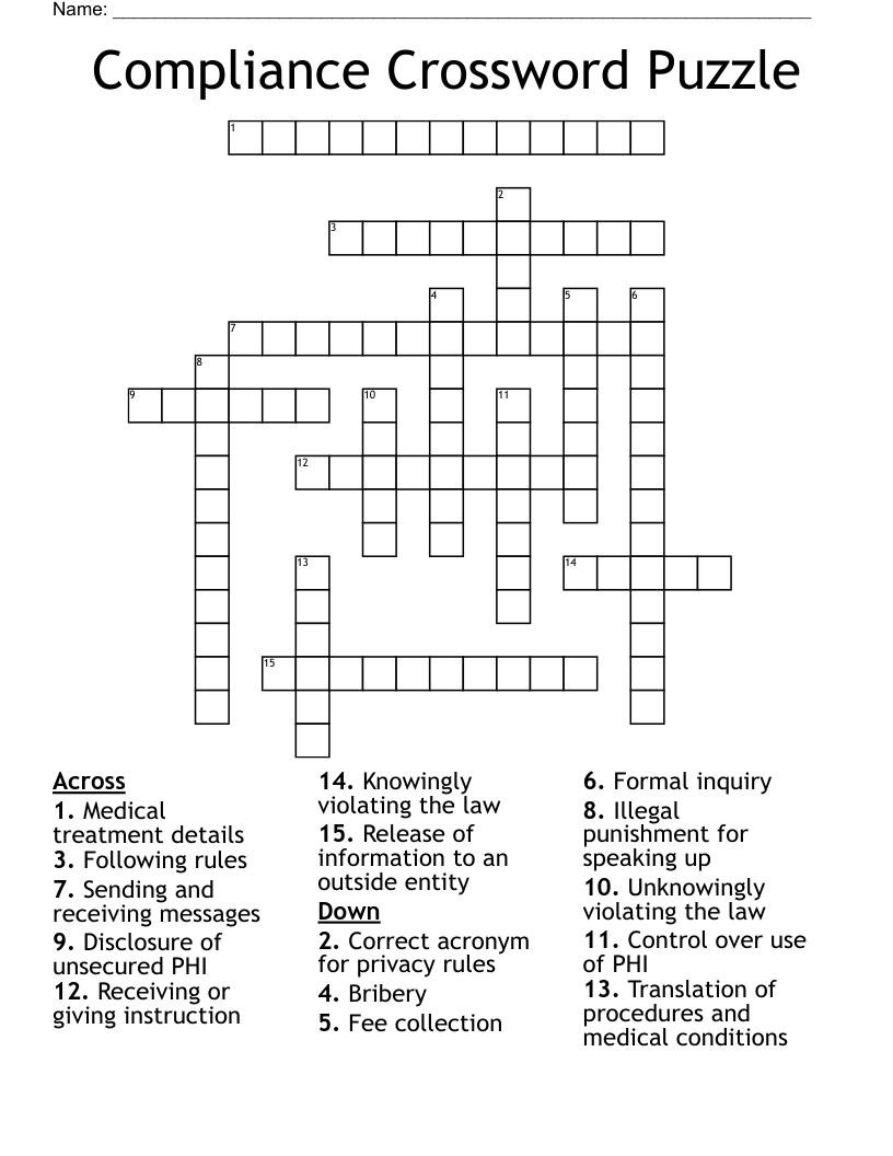 Compliance Crossword Puzzle