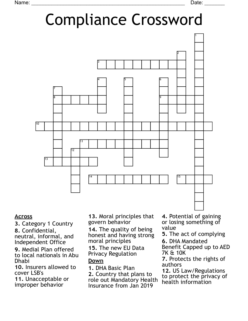Compliance Crossword 