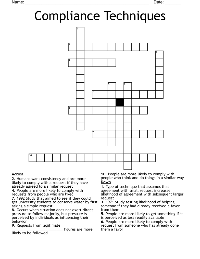 Compliance Techniques Crossword