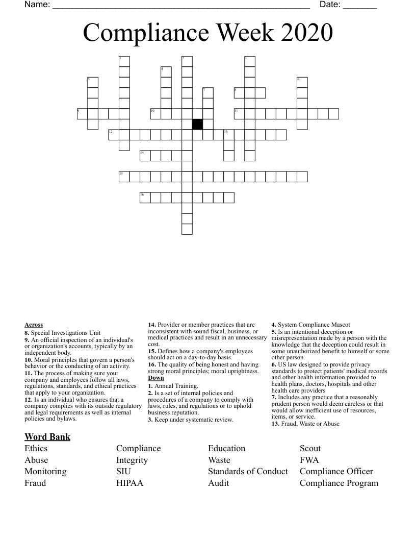 Compliance Week 2020 Crossword