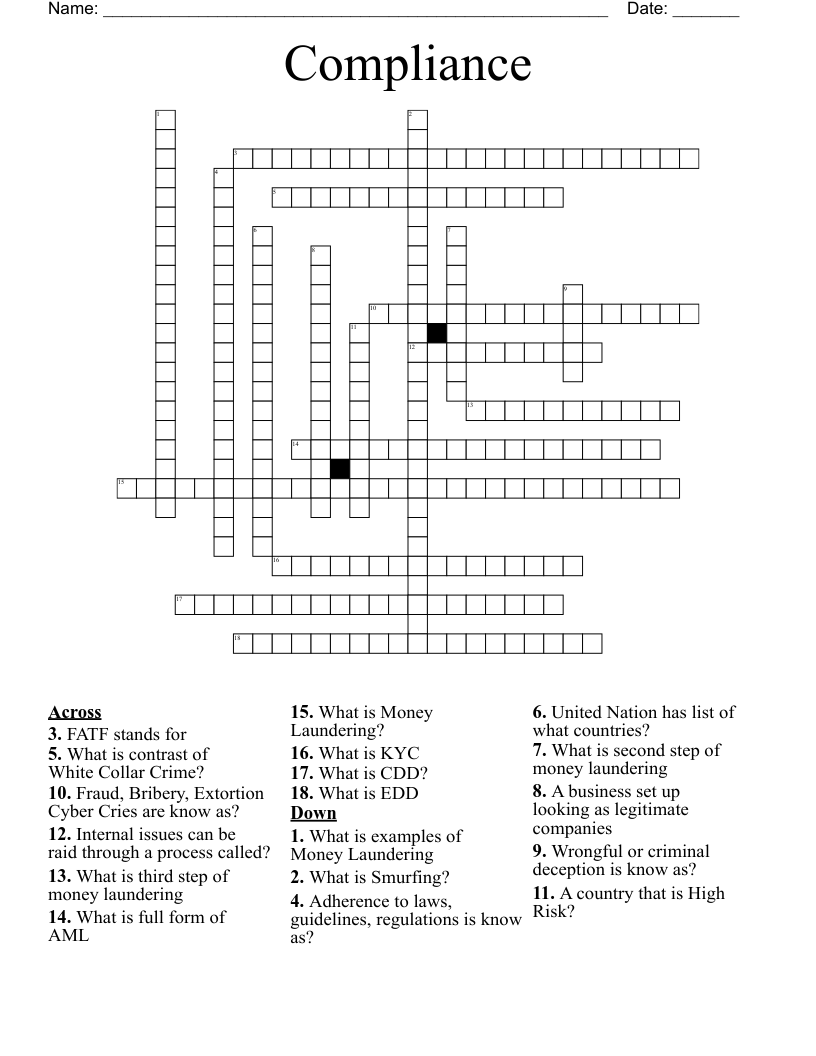 Compliance  Crossword