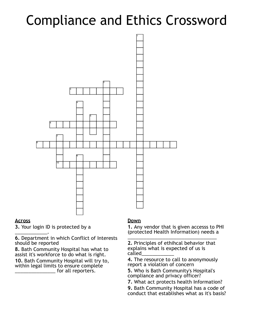 Compliance and Ethics Crossword