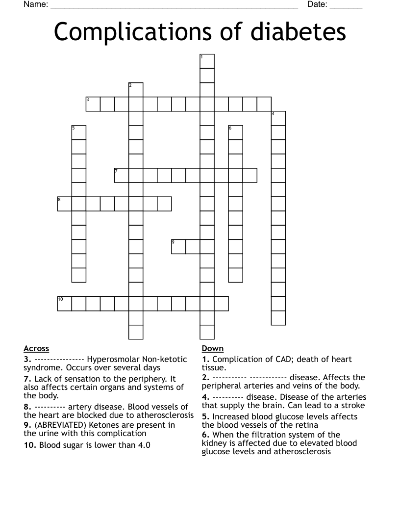 Complications of diabetes Crossword
