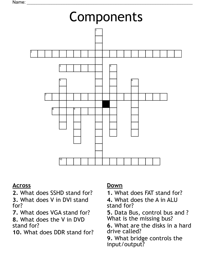 Components Crossword