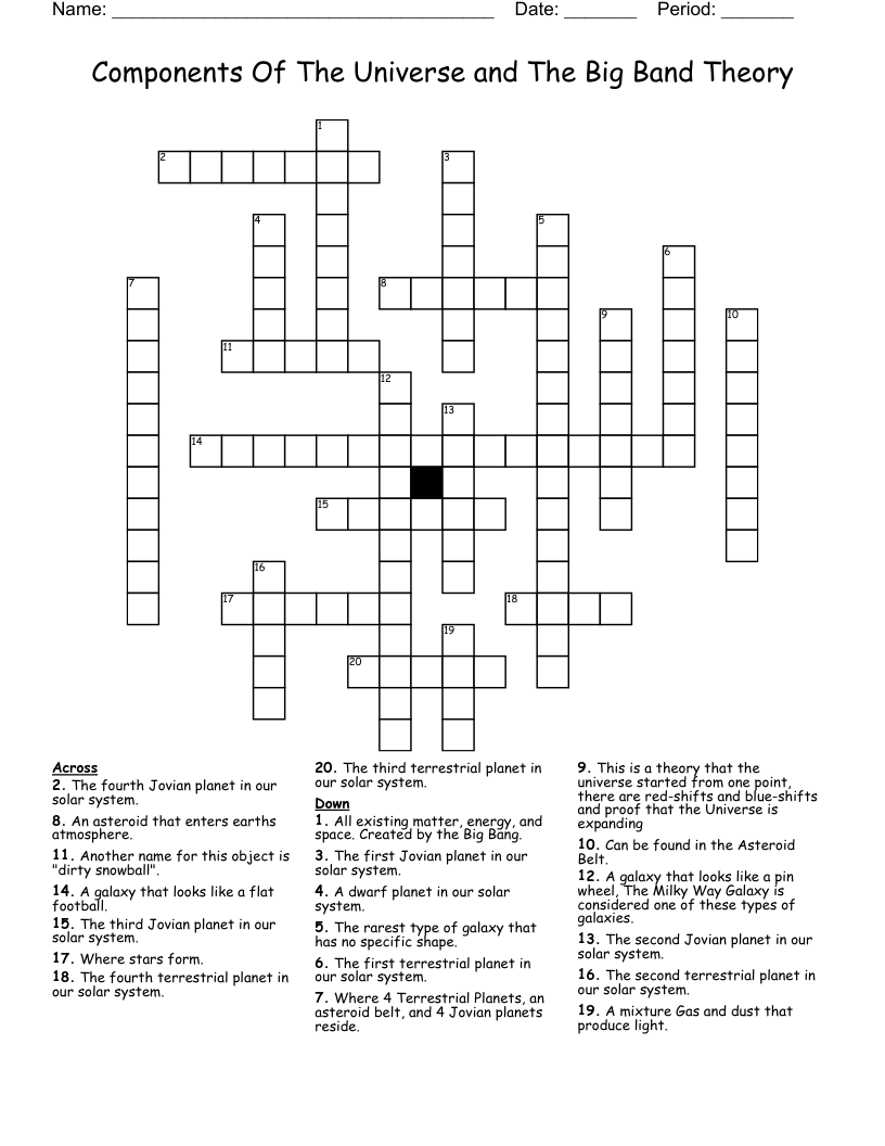 Components Of The Universe and The Big Band Theory Crossword