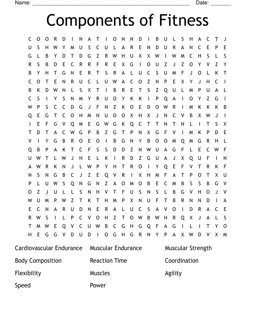 Components of Fitness Word Search