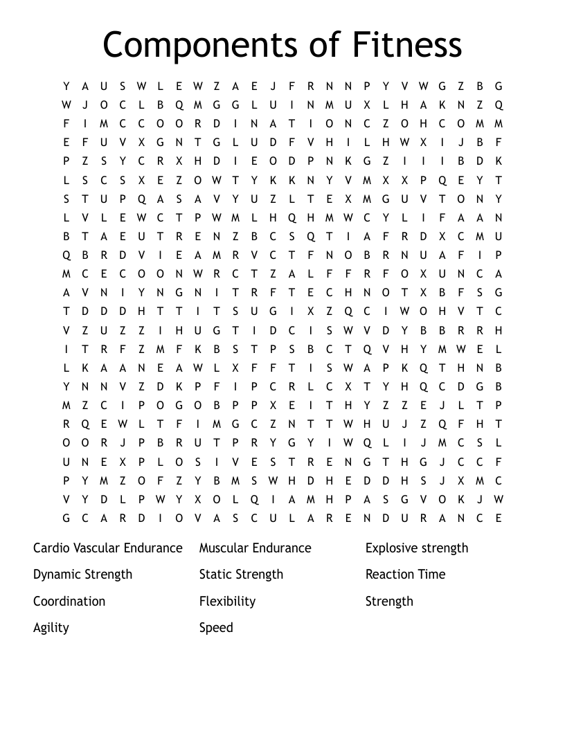 Components of Fitness Word Search