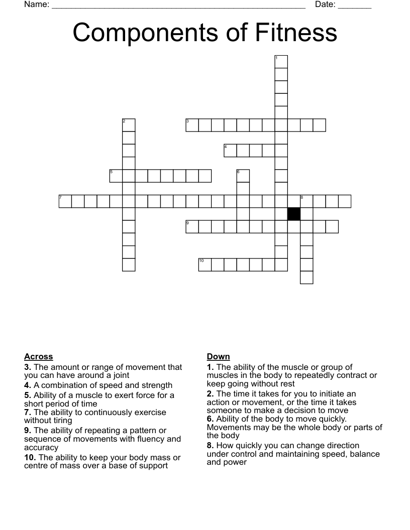 Components of Fitness Crossword