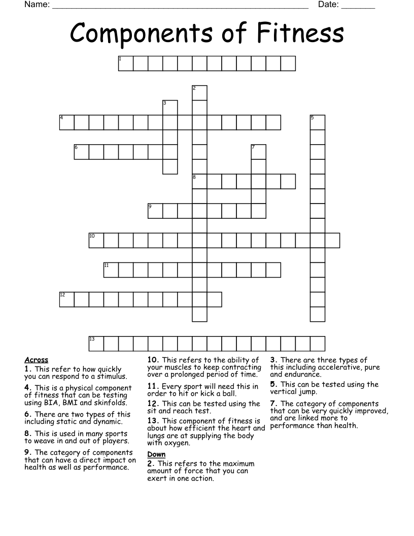 Components of Fitness Crossword