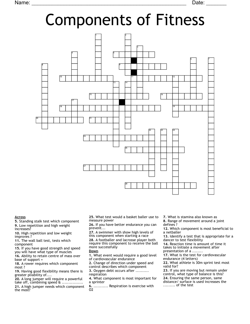 Components of Fitness Crossword