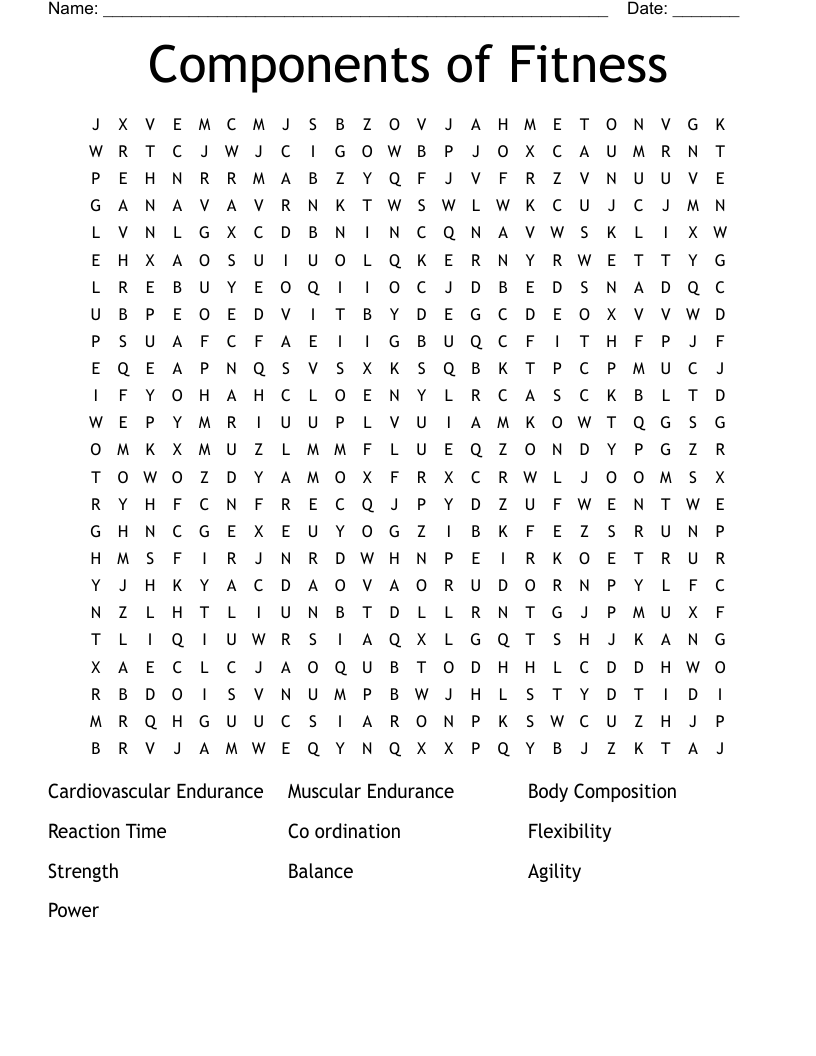 Components of Fitness Word Search