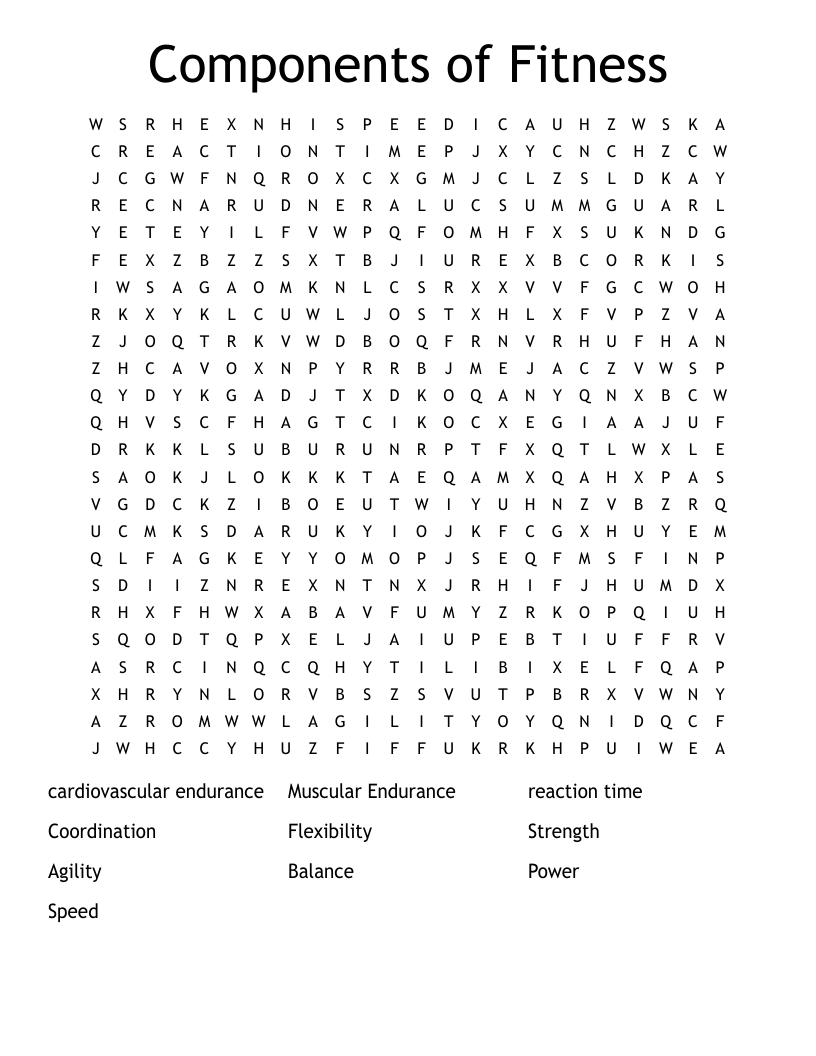 Components of Fitness Word Search