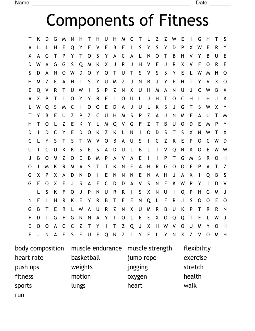 Components of Fitness Word Search