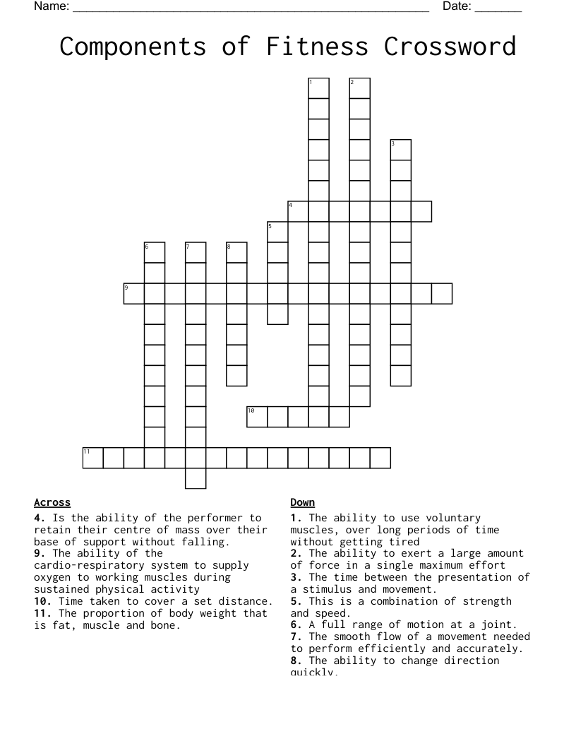 Components of Fitness Crossword