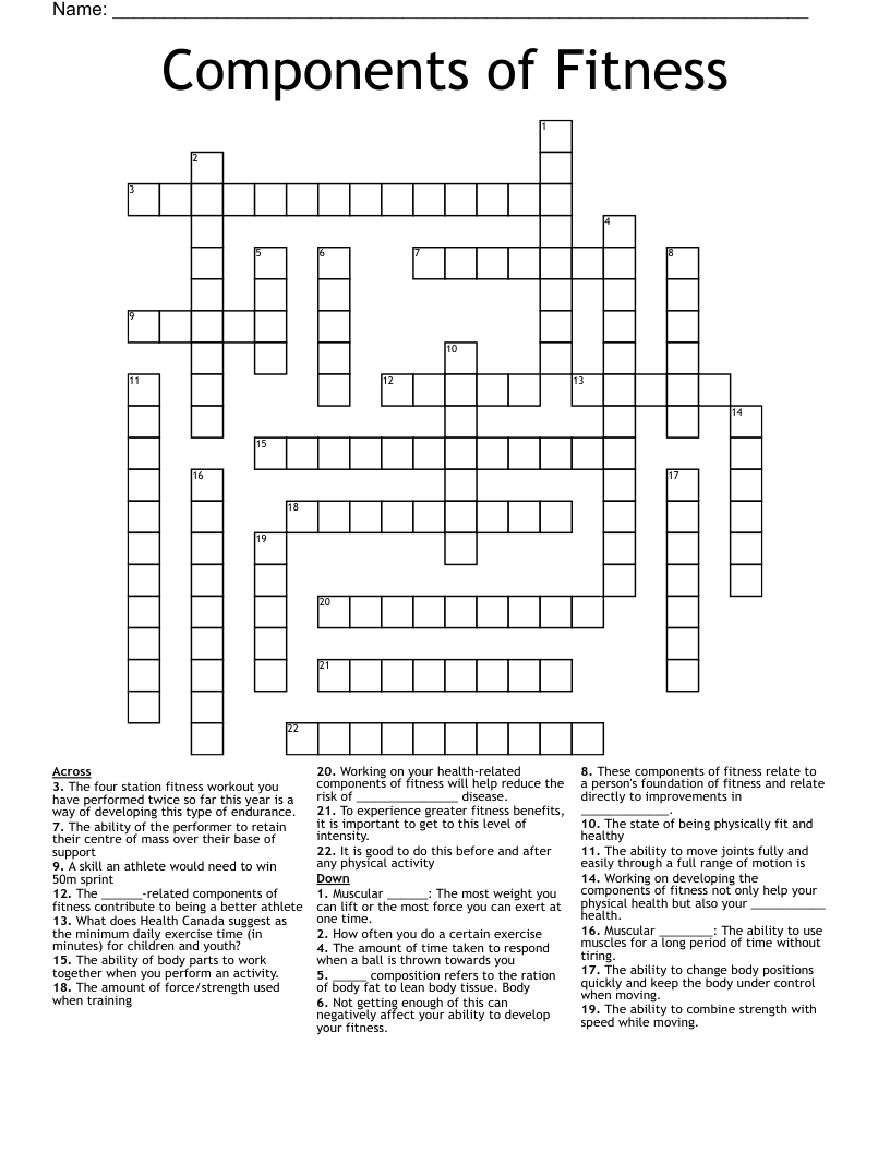 Components of Fitness  Crossword