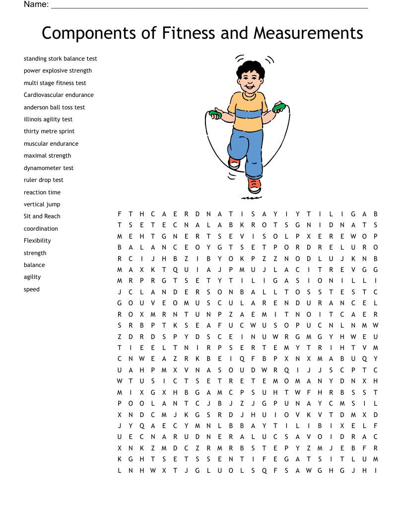 Components of Fitness and Measurements Word Search